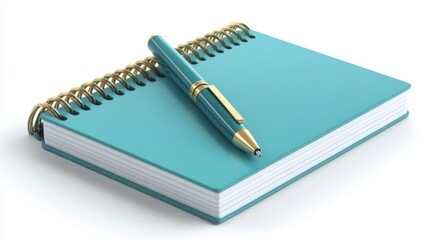 Closed Teal Notebook with Golden Spiral and Matching Pen