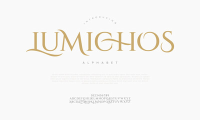 Lumichos typography beauty fashion elegant minimalist serif italic fonts decorative wedding vintage retro logos. Minimal luxury font alphabet logo. Vector illustration