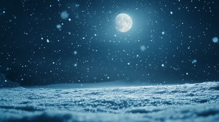 Naklejka premium Snowy Landscape Under a Full Moon