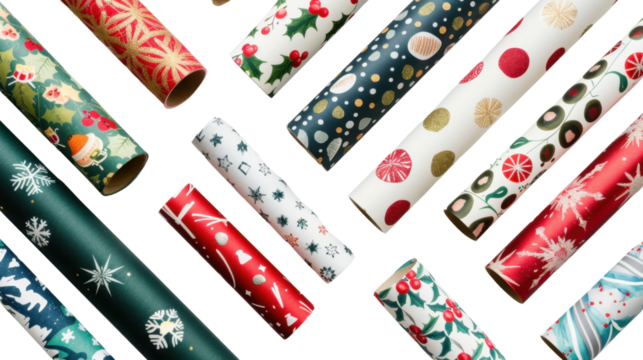 Holiday table runners in festive patterns on white background