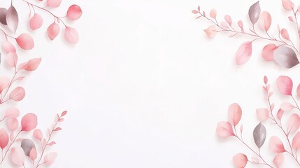 Obraz premium Watercolor Botanical Banner, vibrant leaves and branches gracefully arranged on a pristine white backdrop, perfect for invitations, decor, or artistic presentations.