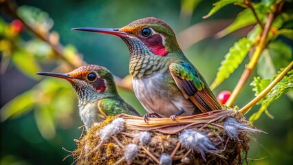 Fototapeta premium Intricate Hummingbird Nests: Nature's Marvels in Colorful and Delicate Bird Architecture