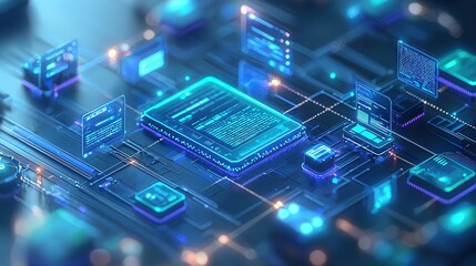 Futuristic Digital Interface with Glowing Elements