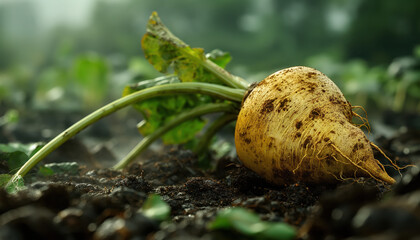 close up of fresh potatoes coming out of the ground