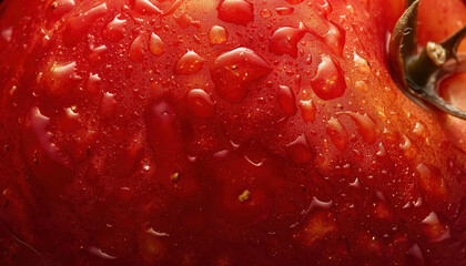 close up of fresh red tomato with water drops