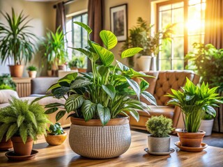 Lush Indoor Plant Arrangement Display Creating a Fresh and Inviting Atmosphere in Home Decor