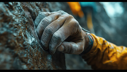close up on the hand of a mountain climber
