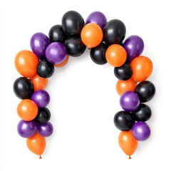 Obraz premium A Halloween-themed balloon arch, black, orange, and purple balloons, party decoration, isolated on white background