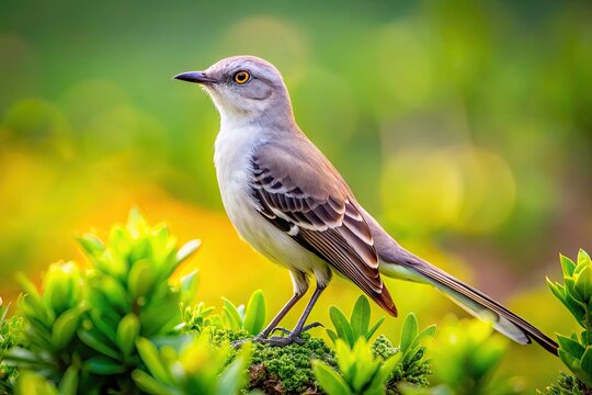 Majestic Mockingjay Bird Perched Amongst Greenery Symbolizing Hope and Resilience in Nature