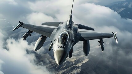 military jet on the air the sky.