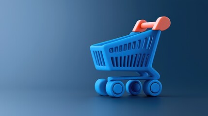 Fototapeta premium Blue D Shopping Cart Icon on Blue Background