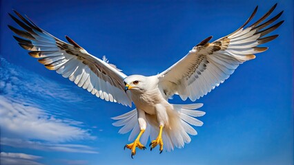 Obraz premium Majestic White Raptor Bird in Flight Against a Clear Blue Sky Captured in Stunning Detail