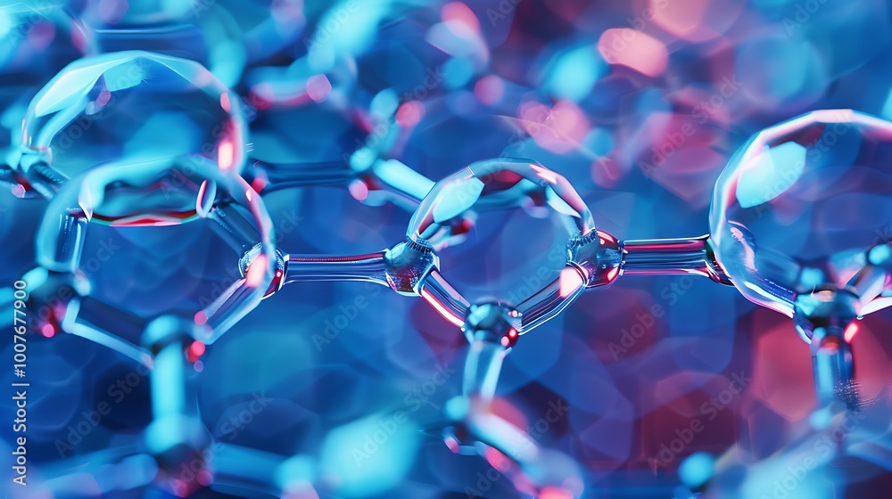 Poster close-up of a molecular structure with a vibrant color scheme. the abstract background highlights th