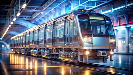 Obraz premium Modern Semi-Transparent Metro Car Showcasing Visible Engine and Transmission Components Inside
