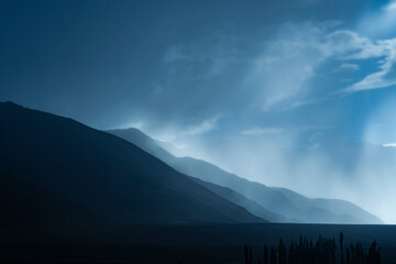 clouds and rain  over mountains