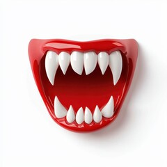 A vampire fangs clipart, Halloween prop, realistic detail, glossy white and red, isolated on white background