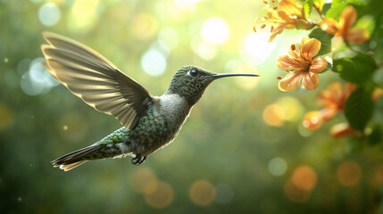 Fototapeta premium hummingbird flying near a flower