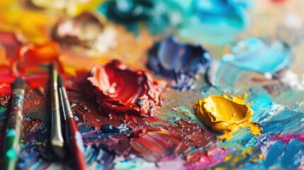 Colorful Palette with Brushes and Rich Textures