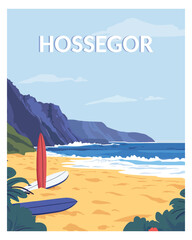 hossegor travel poster vector illustration with minimalist style.