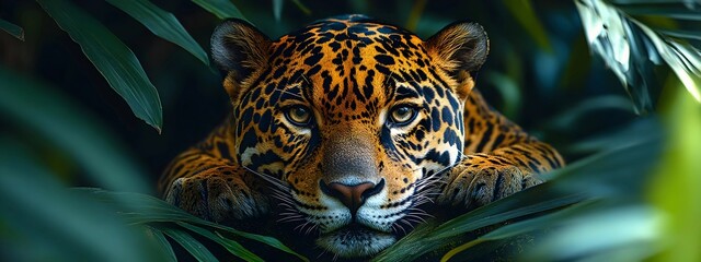 Jaguar Close-up in Lush Green Foliage - Realistic Image