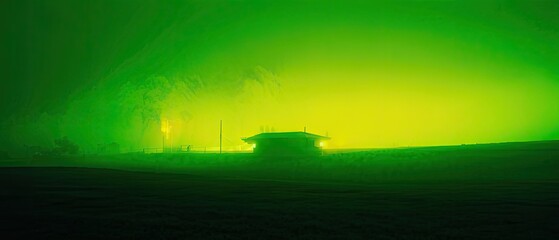 Green Foggy Landscape with Structure