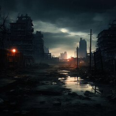 Desolate Urban Landscape Under Dark Cloudy Sky