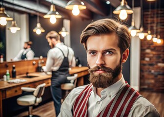 Fototapeta premium Professional Barber Shop Mockup for Hairstylist Careers and Job Promotion Campaigns in PNG Format