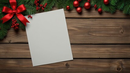 Obraz premium Greeting card christmas mockup with fir tree branches on dark wooden background