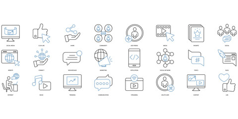 Social Media icons set. Set of editable stroke icons.Set of Social Media