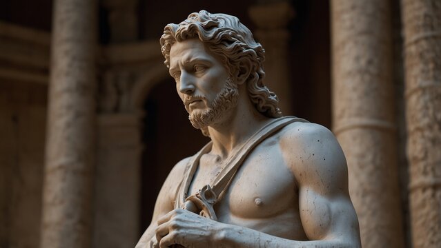A dynamic statue of Orpheus, playing his lyre as he tries to charm the gods of the underworld, his face filled with hope and desperation.