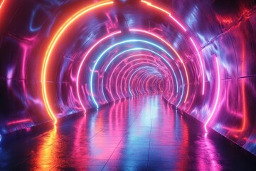 neon lights create a vibrant speed tunnel effect enveloping the viewer in a dazzling display of colors and motion the energetic atmosphere suggests excitement and futuristic vibes