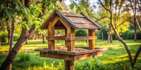 Rustic Wooden Bird Feeder Stand for Backyard Birdwatching and Nature Enthusiasts in Natural Setting