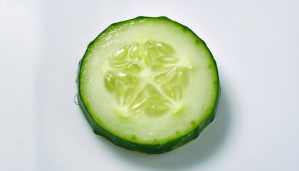 Freshly cut cucumber slice showcasing vibrant green edges and soft, pale middle perfect for salads or snacks. Generative AI