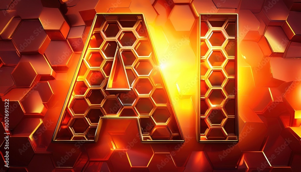 Poster artificial intelligence concept with hexagonal pattern