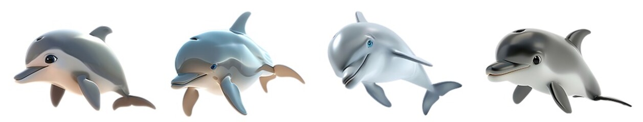 Fototapeta premium Collection of dolphins in different swimming postures isolated on transparent background
