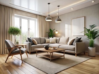 Serene Minimalist Style Room with Neutral Tones and Cozy Furnishings for Modern Interior Design