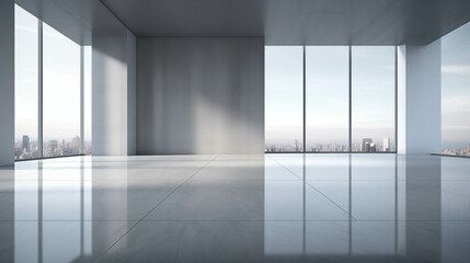 Sleek Modern Space with Polished Grey Floor