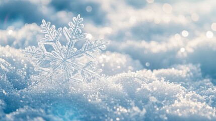 A Delicate Snowflake Resting on a Bed of Fresh Snow