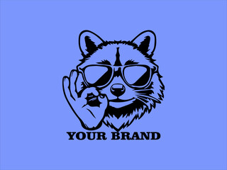 Vector Portrait of a Funny Raccoon, Raccoon Wearing Sunglasses Raccoon Logo Design Cute Raccoon Character