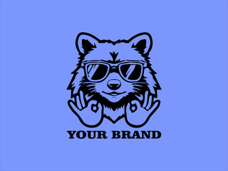 Vector Portrait of a Funny Raccoon, Raccoon Wearing Sunglasses Raccoon Logo Design Cute Raccoon Character
