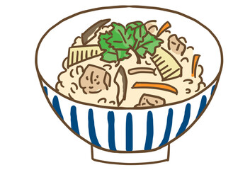 茶碗と日本の五目炊き込みご飯のベクターイラスト