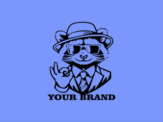 Vector Portrait of a Funny Raccoon, Raccoon Wearing Sunglasses Raccoon Logo Design Cute Raccoon Character