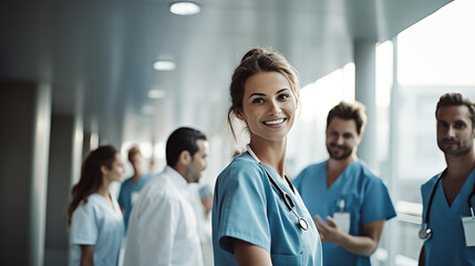 healthcare workers, doctor, nurse with lab coat and in hospital or clinic 