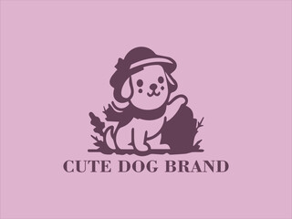 Cute Autumn Dog Vector Logo, Illustration of Dog Playing on Leaves, Winter Dog Character Design