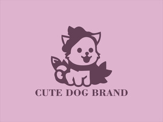 Cute Autumn Dog Vector Logo, Illustration of Dog Playing on Leaves, Winter Dog Character Design