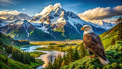 Stunning Alaska Wildlife: Majestic Bird Perched Amongst Lush Greenery in Breathtaking Landscape