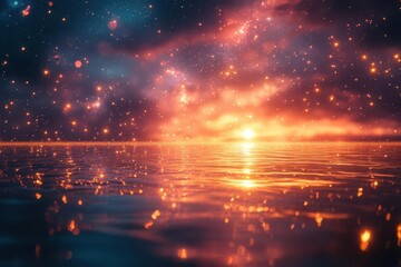 stellar reflections of infinity captured in a serene cosmic setting showcasing the beauty of the universe through shimmering lights and celestial bodies in a tranquil space