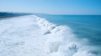 Obraz premium Underwater Seismic Activity Triggering Tsunami - Catastrophic Ocean Floor Shift Creating Devastating Waves Along the Coast in a Chaotic Scene
