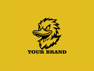 Angry Duck Head Vector Logo for Esports, Angry Duck Illustration in Black and Yellow Colors, Fighting Duck Icon for Esports Team