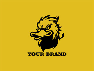Angry Duck Head Vector Logo for Esports, Angry Duck Illustration in Black and Yellow Colors, Fighting Duck Icon for Esports Team